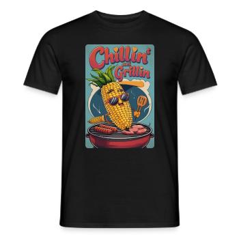 Retro BBQ Design Chillin and Grillin mit entspann - Männer T-Shirt - Schwarz - Vorne - AI Model Male 178 light (178cm)