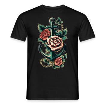 Anker mit Rosen Tattoo - Nautisch Wasser Schiff - Männer T-Shirt - Schwarz - Vorne - AI Model Male 178 light (178cm)