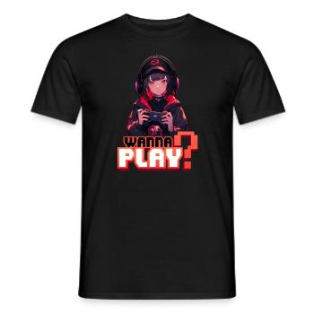 Gamer Girl will spielen – Anime Shirt - Männer T-Shirt - Schwarz - Vorne - AI Model Male 178 light (178cm)