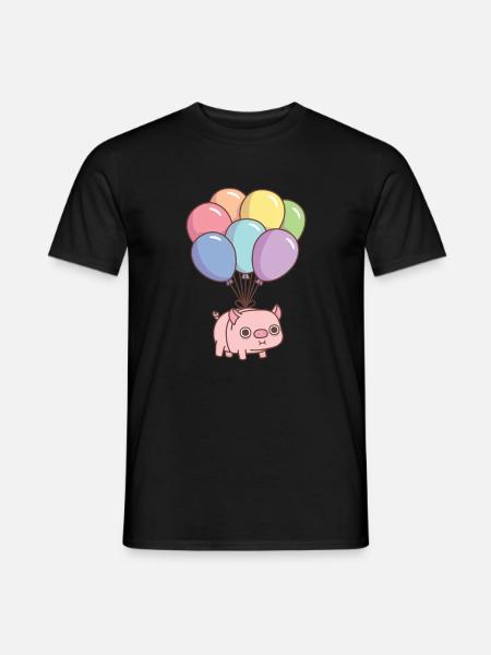 Urocza świnia związana z tęczowymi balonami - Mænd T-shirt - sort