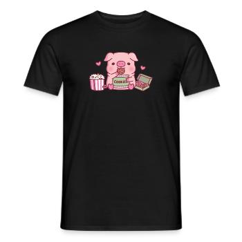 Cute Piggy Munching On Cookies - Men's T-Shirt - black - Front - AI Model Male 178 light (178cm)