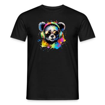 Cute Baby Panda Bear with Headset Gift Bear - Men's T-Shirt - black - Front - AI Model Male 178 light (178cm)