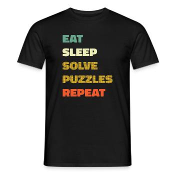 Manger dormir résoudre des énigmes Répéter - Puzzle Lover - T-shirt homme - noir - Devant - AI Model Male 178 light (178cm)