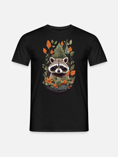 Süßer Waschbär Natur Tier Design für Kinder - Männer T-Shirt - Schwarz