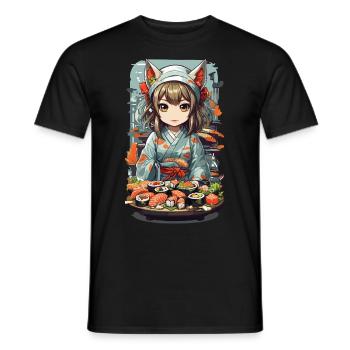 Kawaii Anime Sushi Meisterin mit Katzenohren - Männer T-Shirt - Schwarz - Vorne - AI Model Male 178 light (178cm)