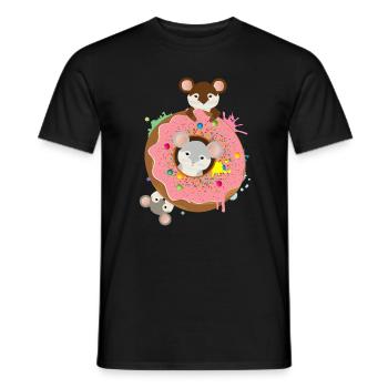 drei putzige Mäuse und ein Donut mit rosa Glasur - Männer T-Shirt - Schwarz - Vorne - AI Model Male 178 light (178cm)