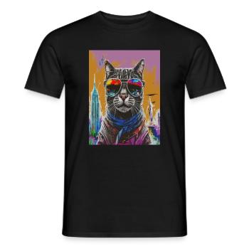 Urban Cat with Rainbow Shades - Männer T-Shirt - Schwarz - Vorne - AI Model Male 178 light (178cm)