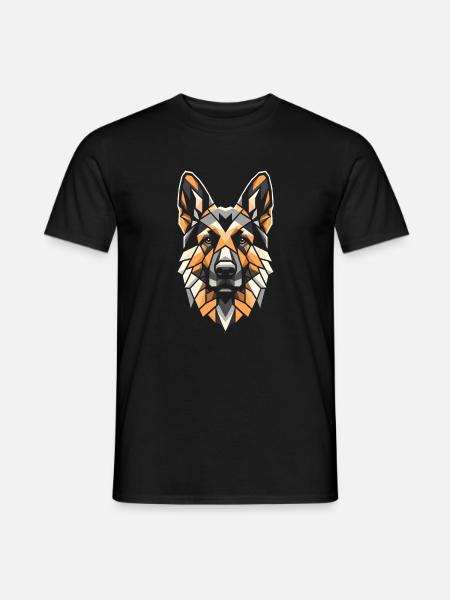tete chien berger allemand géometrie polygone art - T-shirt herr - svart