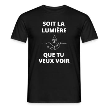 Illuminating symbolic candle - Men's T-Shirt - black - Front - AI Model Male 178 light (178cm)