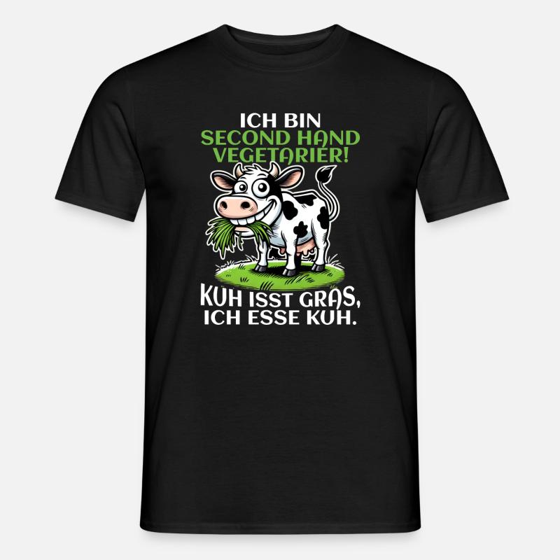 Ich bin Second Hand Vegetarier - Kuh Meme - Männer T-Shirt - Schwarz