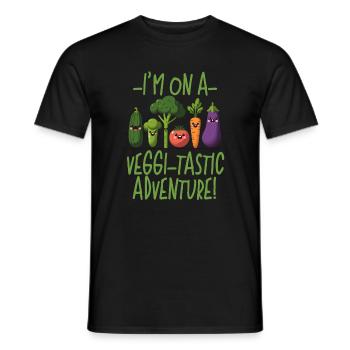 ICH BIN AUF EINEM VIGGI-TASTISCHEN ABENTEUER, VEGAN LUSTIG - Männer T-Shirt - Schwarz - Vorne - AI Model Male 178 light (178cm)