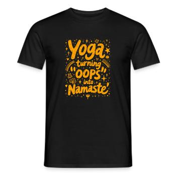 YOGA: AUS "UPS" WIRD "NAMASTE" - Männer T-Shirt - Schwarz - Vorne - AI Model Male 178 light (178cm)