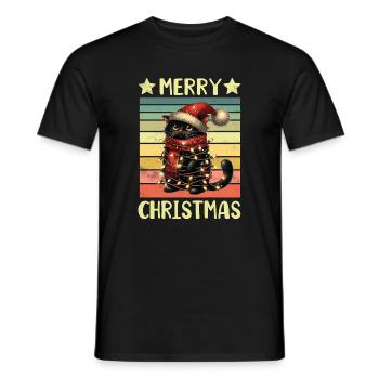 Black Cat Christmas - Men's T-Shirt - black - Front - AI Model Male 178 light (178cm)