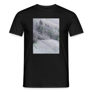 Snow Landscape with Treetrunks - Men's T-Shirt - black - Front - AI Model Male 178 light (178cm)