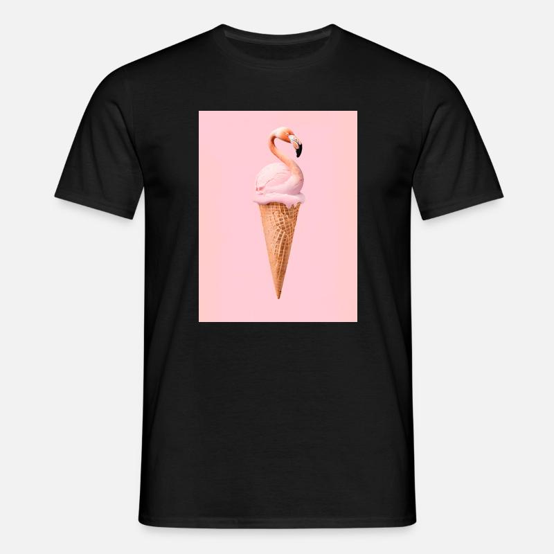 Flamingo-Eis mit Waffeltüte - Männer T-Shirt - Schwarz