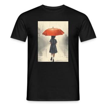 Girl Under Umbrella In Intense Rain - Men's T-Shirt - black - Front - AI Model Male 178 light (178cm)