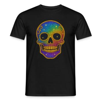 Regenbogen Glitzer Totenkopf Halloween - Männer T-Shirt - Schwarz - Vorne - AI Model Male 178 light (178cm)