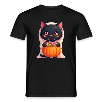 Halloween Cat with Halloween Pumpkin - Men's T-Shirt - black - Front - AI Model Male 178 light (178cm)