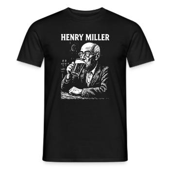 Henry Miller drinking beer in a pub - Men's T-Shirt - black - Front - AI Model Male 178 light (178cm)