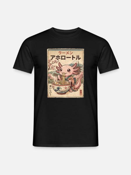Axolotl Ramen Japanischer Vintage Stil - Mænd T-shirt - sort