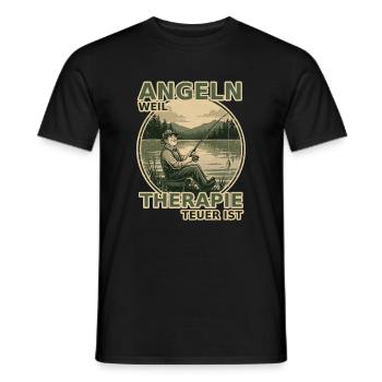 Angeln, weil Therapie teuer ist - Männer T-Shirt - Schwarz - Vorne - AI Model Male 178 light (178cm)
