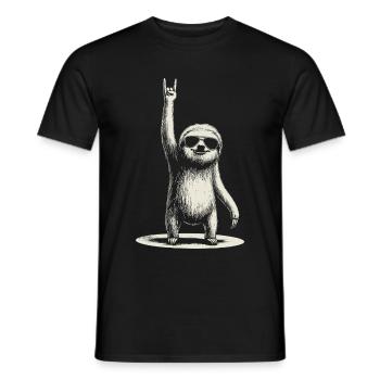 Funny sloth in rocker pose - Men's T-Shirt - black - Front - AI Model Male 178 light (178cm)