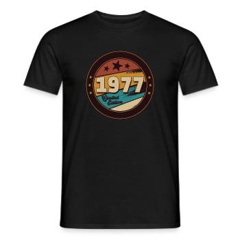 1977 - Men's T-Shirt - black - Front - AI Model Male 178 light (178cm)