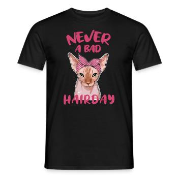 Bad Hairday Katze Sphynx Lustiger Spruch - Männer T-Shirt - Schwarz - Vorne - AI Model Male 178 light (178cm)
