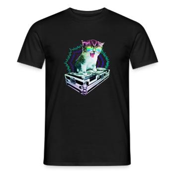 Katze Brille Turntable DJ Disco Club Party - Männer T-Shirt - Schwarz - Vorne - AI Model Male 178 light (178cm)
