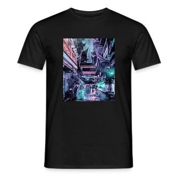 Pluie nocturne à Shanghai, Chine - T-shirt homme - noir - Devant - AI Model Male 178 light (178cm)