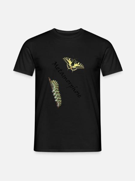 Swallowtail med larv, metamorfos - T-shirt herr - svart