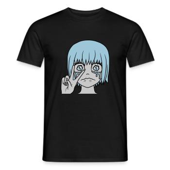 Victory hand sign crying girl - Men's T-Shirt - black - Front - AI Model Male 178 light (178cm)