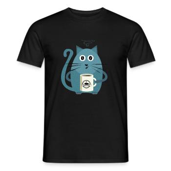Kitty Drinking Coffee - Funny Cats - Men's T-Shirt - black - Front - AI Model Male 178 light (178cm)