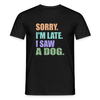 Pardon. Je suis en retard.J’ai vu un chien - T-shirt homme - noir - Devant - AI Model Male 178 light (178cm)