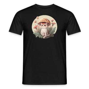 Aesthetic Cat Toadstool Hat Mushroom Cottagecore - Men's T-Shirt - black - Front - AI Model Male 178 light (178cm)