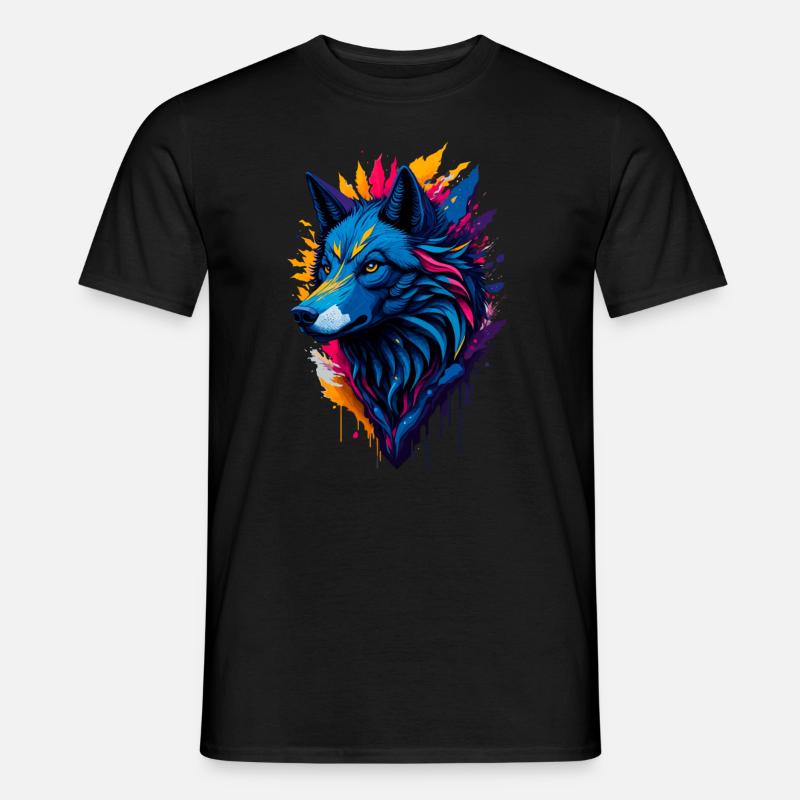 bunter abstrakter Wolf - Männer T-Shirt - Schwarz