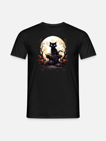 Gruselige schwarze Katze Halloween lustiges Kostüm - Männer T-Shirt - Schwarz