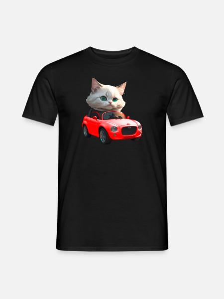 Katze fährt Cabrio - Männer T-Shirt - Schwarz