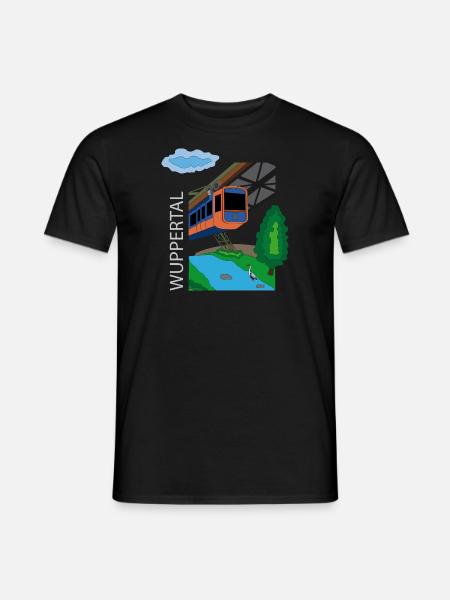 Wuppertaler Schwebebahn (grauer Schriftzug) - Männer T-Shirt - Schwarz