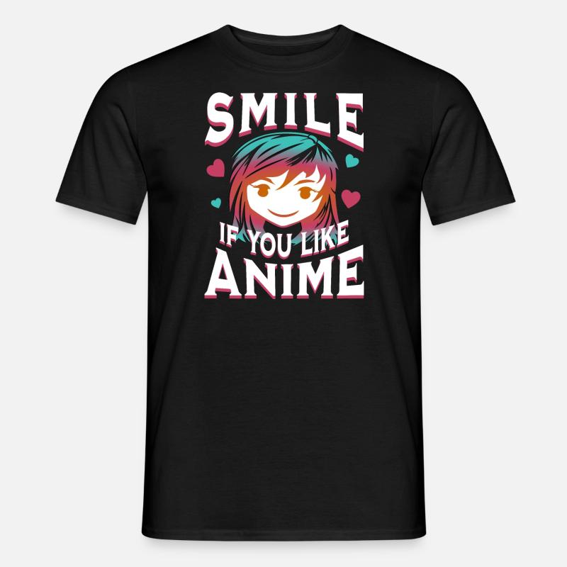 Lächle wenn du Anime magst - Männer T-Shirt - Schwarz