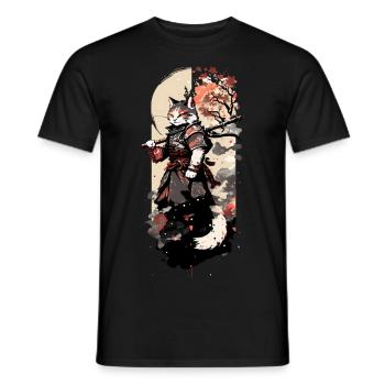 Samurai-Katze: Meister des Schwertkampfs - Männer T-Shirt - Schwarz - Vorne - AI Model Male 178 light (178cm)