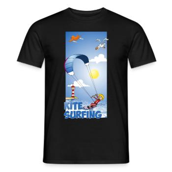 Colorful illustration of a kitesurfer - Men's T-Shirt - black - Front - AI Model Male 178 light (178cm)