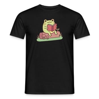 Grenouille mignonne lisant un livre à l’extérieur - T-shirt homme - noir - Devant - AI Model Male 178 light (178cm)