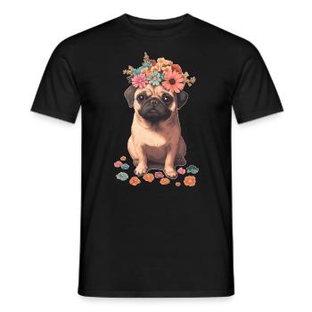 Mops mit Blumen - Männer T-Shirt - Schwarz - Vorne - AI Model Male 178 light (178cm)