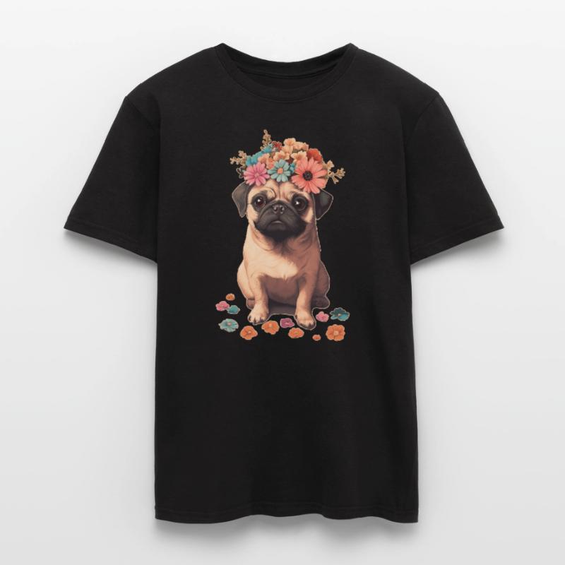 Mops mit Blumen Männer T-Shirt