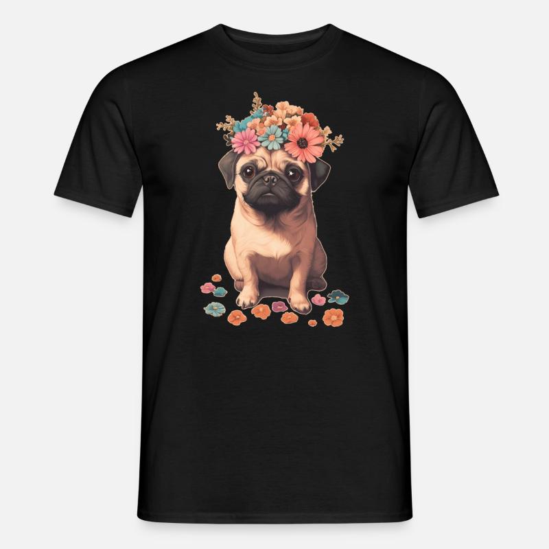 Carlin aux fleurs - T-shirt homme - noir