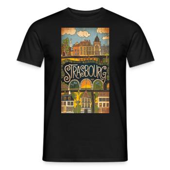 Strasbourg Doodle Art City of France T-shirt - Men's T-Shirt - black - Front - AI Model Male 178 light (178cm)