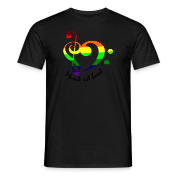 Herz bunt Notenschlüssel Regenbogenfarben - Männer T-Shirt - Schwarz - Vorne - AI Model Male 178 light (178cm)