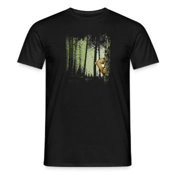 Funny comic bear hidden in the forest - Men's T-Shirt - black - Front - AI Model Male 178 light (178cm)
