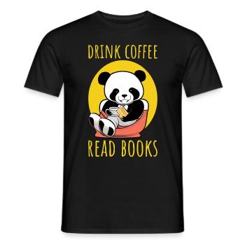 Drink coffee, read books - Panda Illustration - Men's T-Shirt - black - Front - AI Model Male 178 light (178cm)
